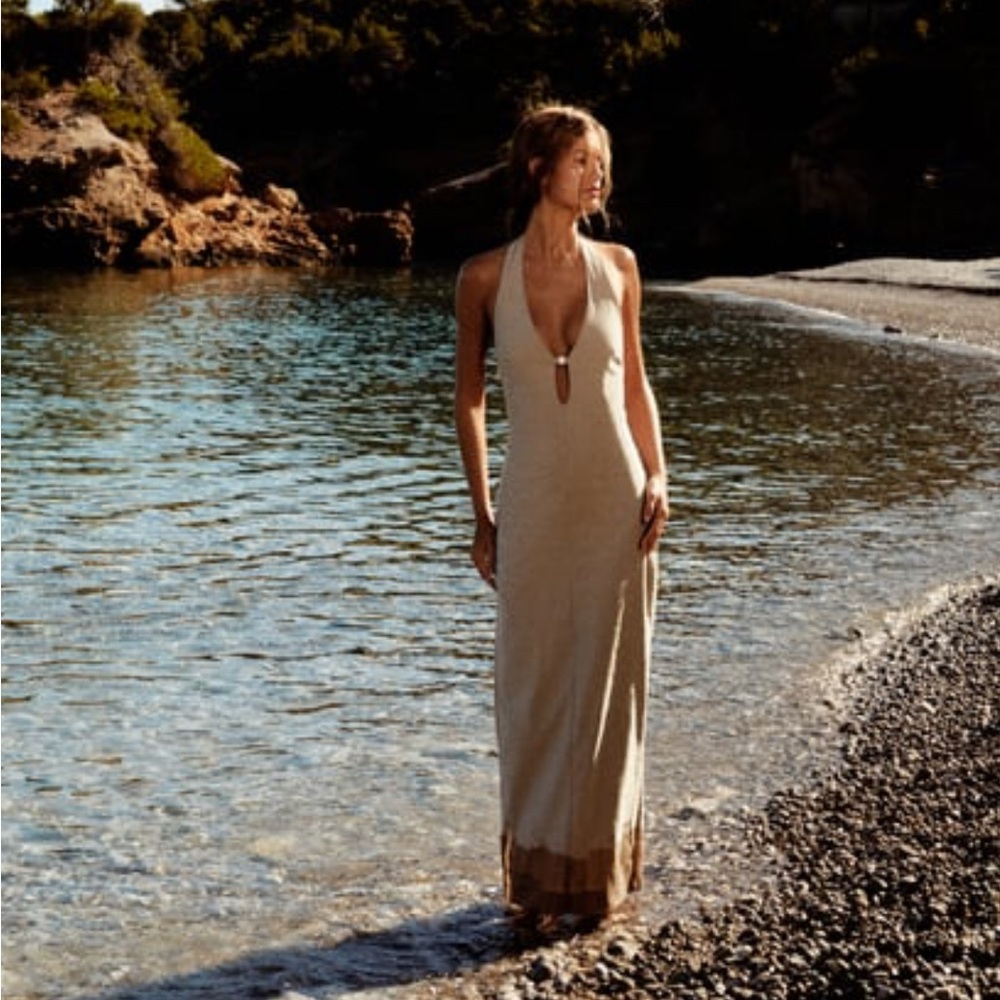 Zara Beige Midi Halter Dress
